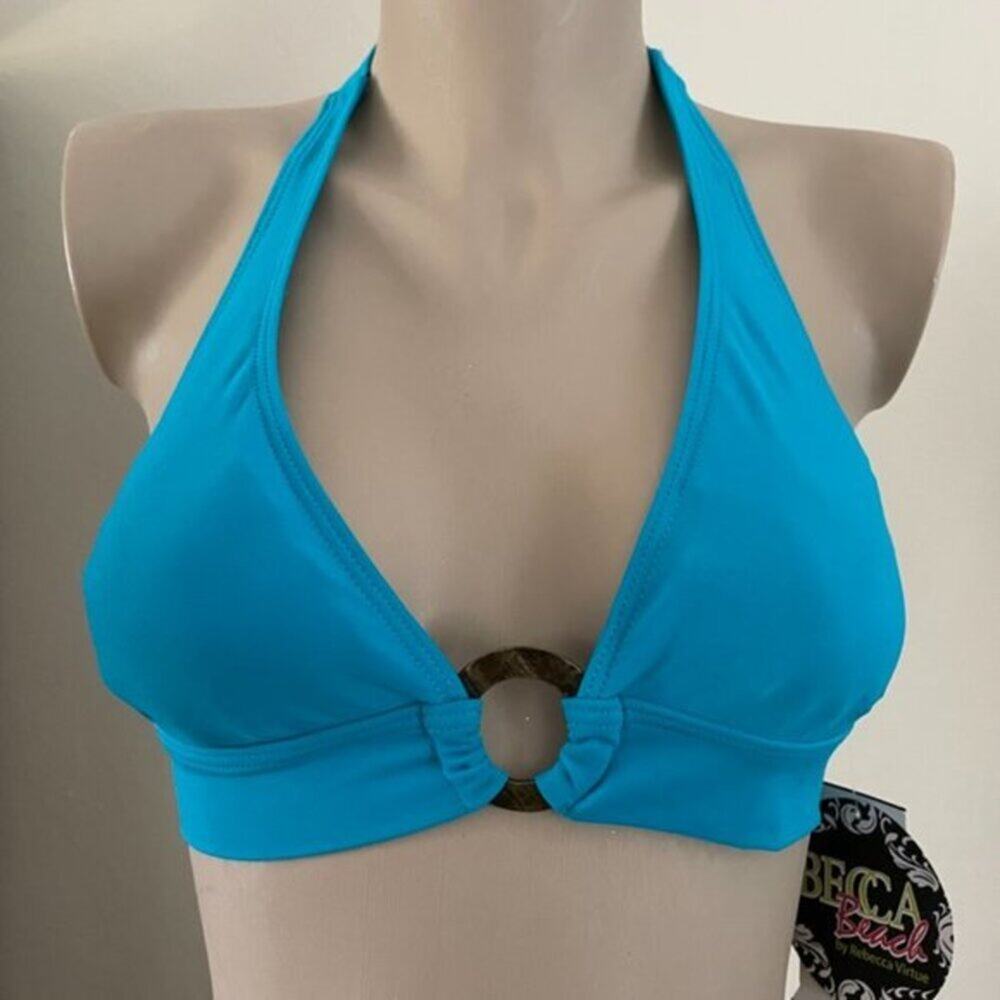 Becca Aqua/Teal Blue Halter O Ring Bikini Top